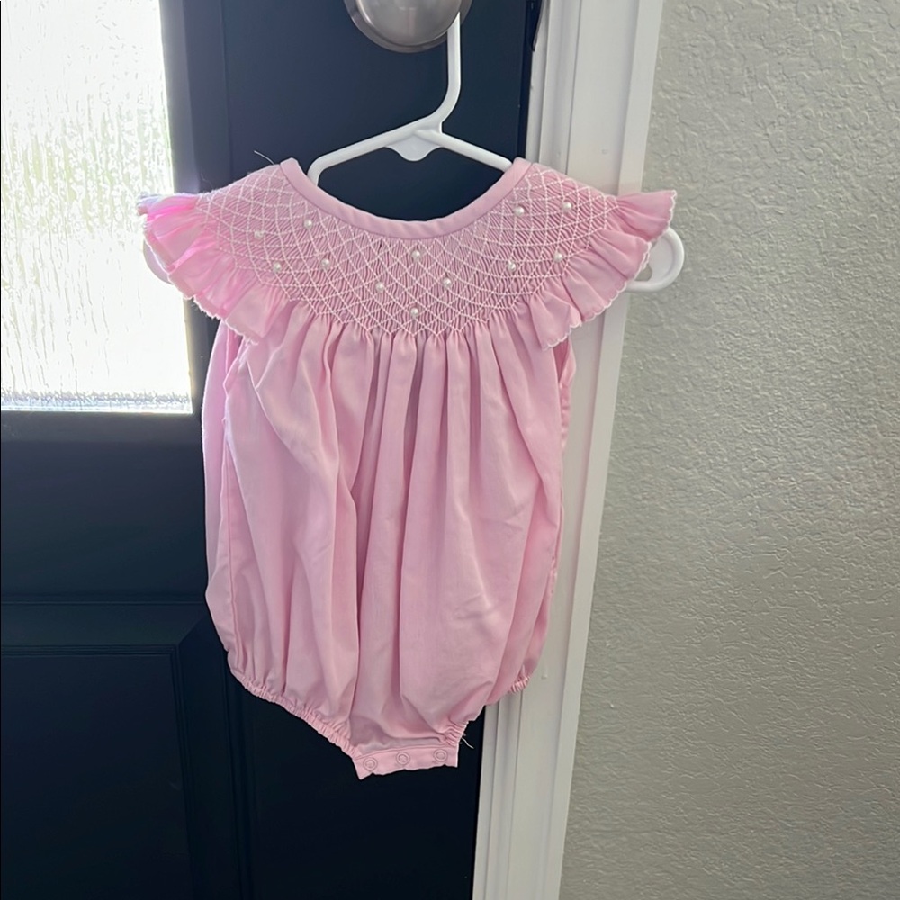 Classic Pink Smocked Baby One-Piece